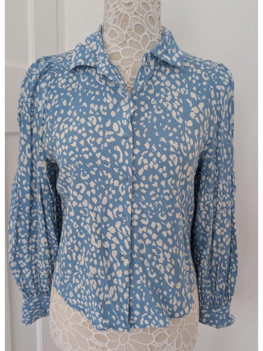 Zara Light Blue Printed Button-Front Blouse